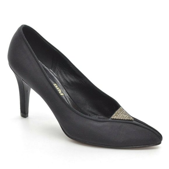 Yves Saint Laurent Paris Black Satin Stoned Pumps 6.5 M - Picture 1 of 7